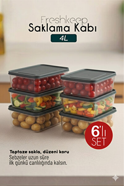 bizimevde حاوية تخزين فريش كيب 6 قطع سعة 4 لتر باللون الرمادي - حافظة للطعام،...