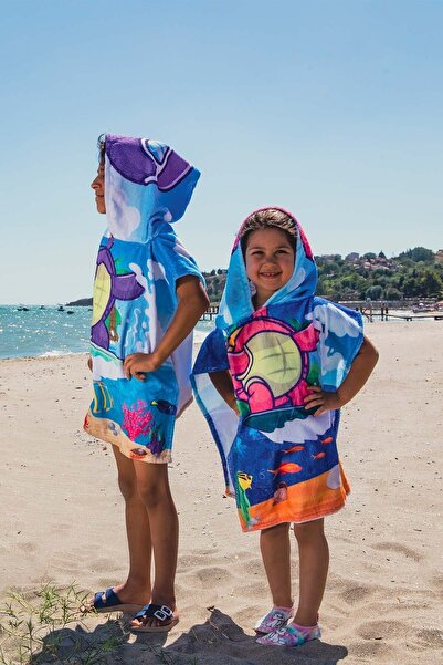 Bross Turtle Patterned Children's Towel Poncho 60X60