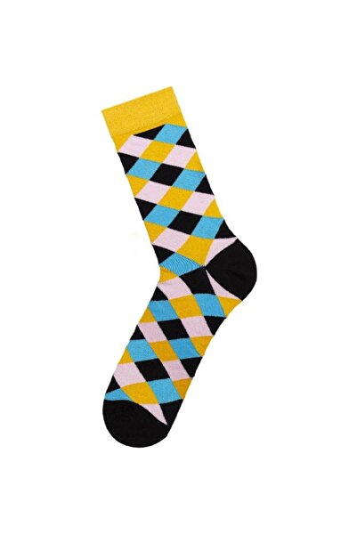 Bross Men's Plaid Pattern Single Sock Yellow