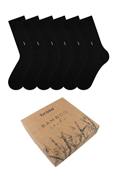 Bross Black Bamboo Socks Set of 6 - Boxed