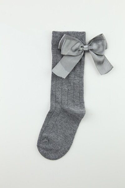 Bross Bow Gray Children's Knee Socks