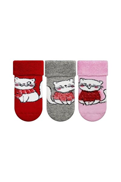 Bross Cat Patterned Printed Towel Baby Winter Socks