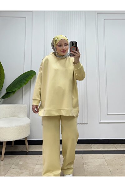 Miraydın Butik Women's Buttoned Pants Double Scuba Suit M52817 - Yellow