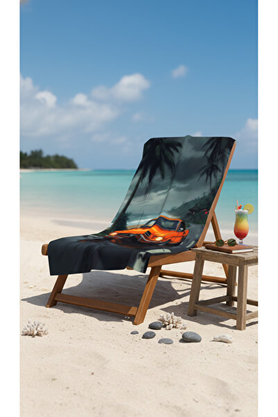 BETHA منشفة شاطئ قطنية بنمط السيارة الكلاسيكية – تصميم منقوش – 75x150 سم