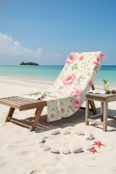 BETHA منشفة شاطئ قطنية بنقشة الورد – تصميم منقوش – 75x150 سم 121025