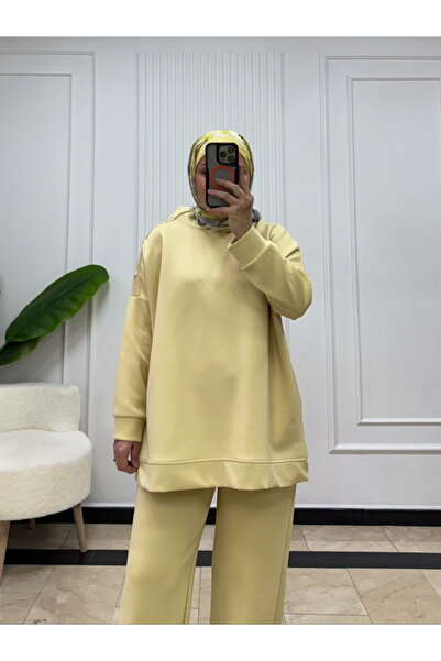 Miraydın Butik Women's Buttoned Pants Double Scuba Suit M52817 - Yellow