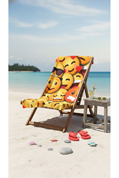 BETHA منشفة شاطئ قطنية بنمط إيموجي – تصميم منقوش – 75x150 سم 1210255