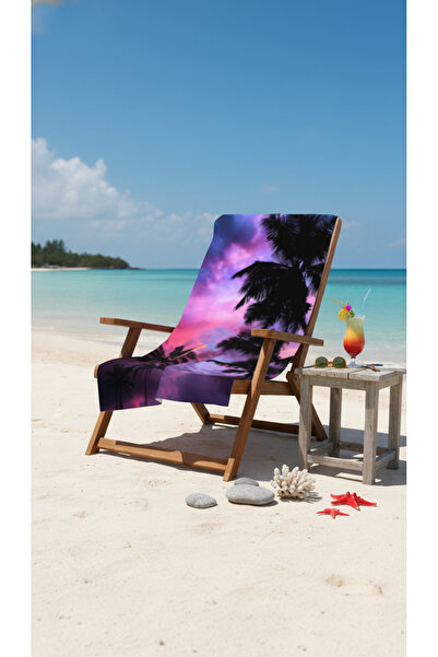BETHA Purple Palm Patterned Cotton Beach Towel – Patterned Design – 75X150 cm