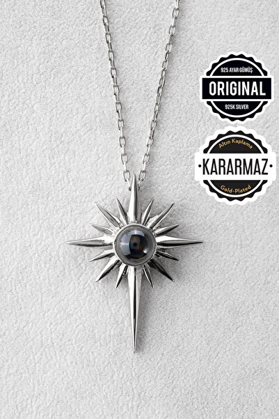 Jewelmim Yüz 100 Dilde Seni Seviyorum Yazan 18 Ayar Beyaz Altın Kaplama 925 Ayar Kadın Gümüş Kutup Kolyesi