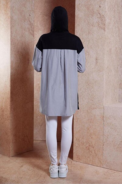 Alvina 44620 Model Hooded Striped Tracksuit Tunic