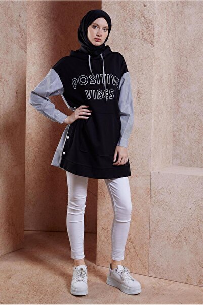 Alvina 44620 Model Hooded Striped Tracksuit Tunic