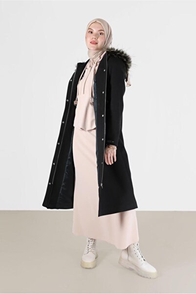 Alvina BELİ BÜZGÜLÜ KAPÜŞONLU KABAN 90221