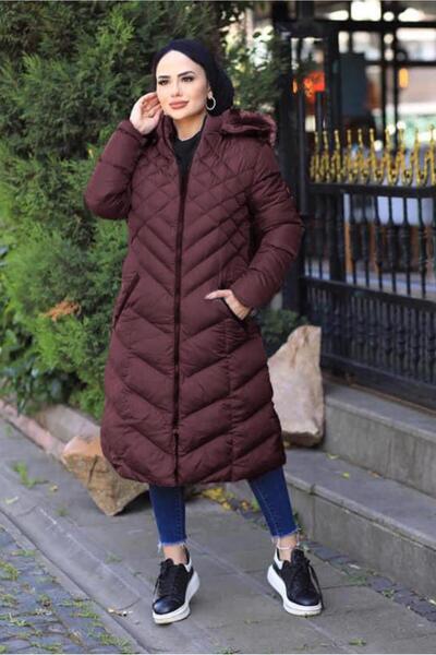 TRENDTESETTÜR Women's Burgundy Hooded Inflatable Coat t 0041