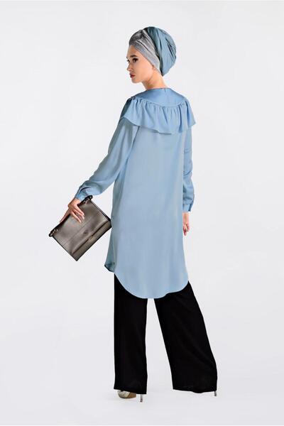 TRENDTESETTÜR WOMEN'S BLUE BEAD DETAILED FLUFFY TUNIC 4201