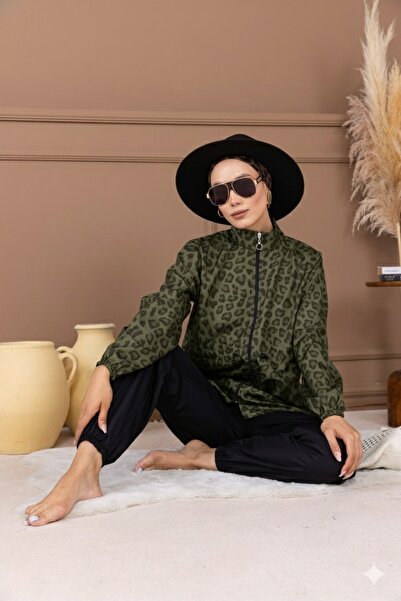 Vivezza Σετ μαγιό Hijab με μοτίβο λεοπάρ και τσάντα δώρο