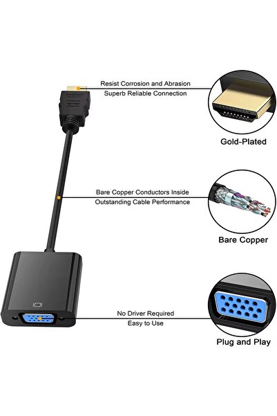 Generic HDMI Male to VGA Female Video Converter Adapter Cable - Black