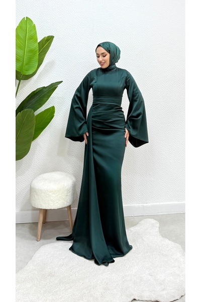 modasusev Ισπανικό βραδινό φόρεμα με σατέν μανίκι