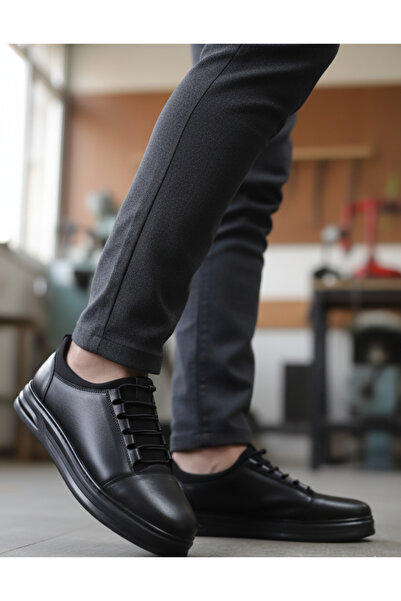 NHA 584 Black Men's Daily Genuine Leather Light Sole Orthopedic Shoes
