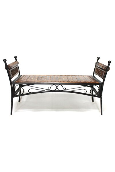 Otantik Çarşı Ahşap Ferforje Oymalı Büyük Puf 100x37x60 cm.