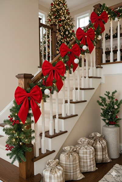 Hobizer Kapı Süsü Kırmız Fiyonk Kurdela Noel Yılbaşı Süsü 40x45 Cm