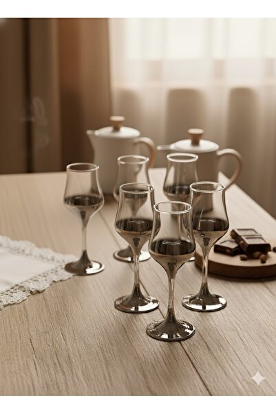 FERİS Footed Titanium Plated Silver Coffee Side Water Glass