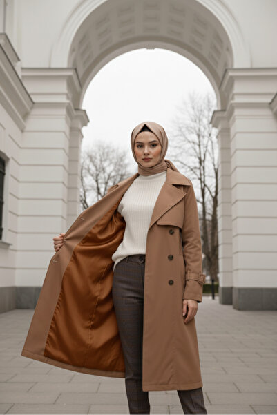 Zeneva Collection Koyu Bej - %100 Pamuk Uzun (110CM) Astarlı Kadın Tesettür T...