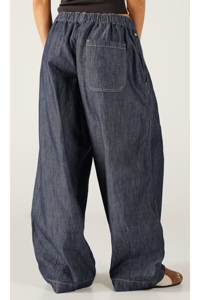 september island Marilyn Dark Navy Balloon Oversized Long Version Trousers with Waist Adjustment