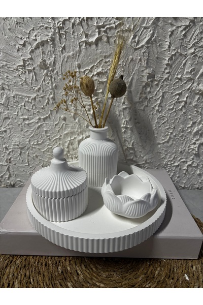 Zigzag Home Set decorativ de 4 bucăți de suport pentru lumânări, tavă cu dungi, suport pentru lumânări Lotus, set de cutie cu capac pentru vază Pampas