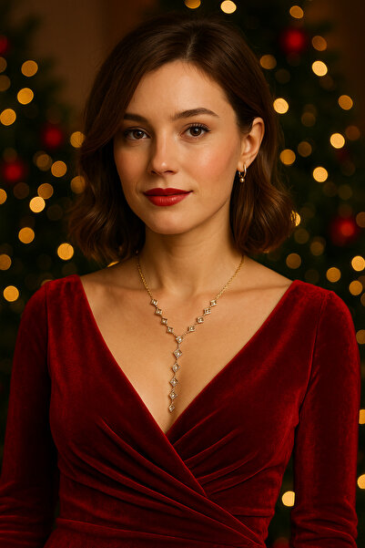 BESMYAR JEWELS Zirkon Taşlı Altın Renk Y Kolye | Şık ve Zarif Gece Elbisesi Takısı & Hediyelik Kolyeler