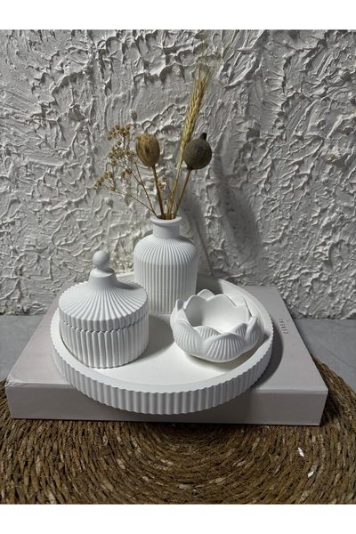 Zigzag Home Set decorativ de 4 bucăți de suport pentru lumânări, tavă cu dungi, suport pentru lumânări Lotus, set de cutie cu capac pentru vază Pampas