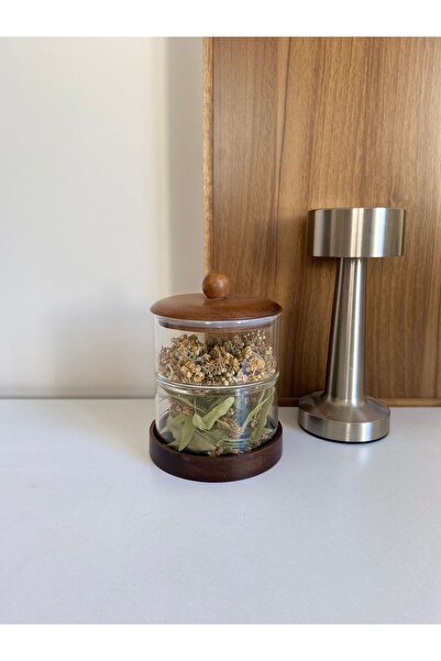 LEONEV Borosilicate Glass Jar with Two-Layer Acacia Lid and Acacia Bottom