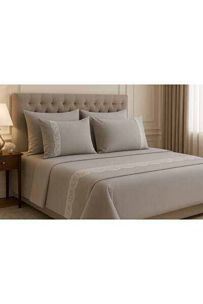 Çeyiz Bahçesi Set cuvertură dublă gri Dantelli Dowry