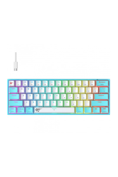 Havit KB877L Membrane Gaming Keyboard, Blue & White - 61 Key RGB Backlit with Multimedia Keys, USB-C