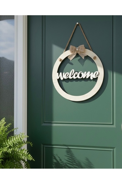 SAYILI COLLECTION زخرفة باب خشبية مكتوبة للترحيب مع قوس لؤلؤي وتفاصيل زخرفية هدية للباب (30 سم)