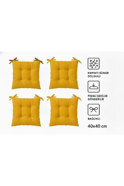TEZKOTEKSTİL 4'lü Pofidik Kare Sandalye Minderi 40 X 40 Cm Sarı