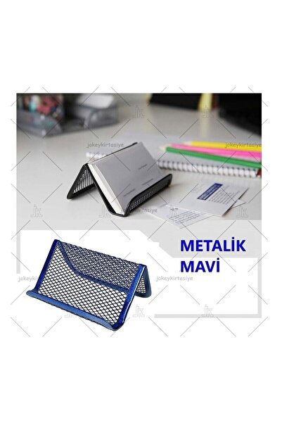 3A Table Top Metal Perforated Business Card Holder (Metallic Blue)