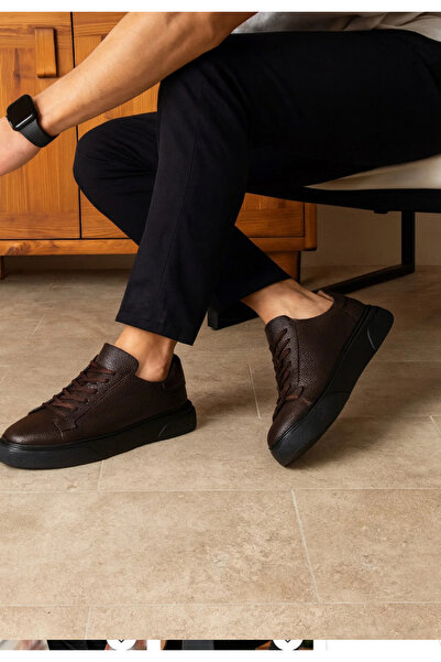OFLAMAZ Men's Shoes Brown Sneakers %100 Inside and Outside Genuine Leather Or...