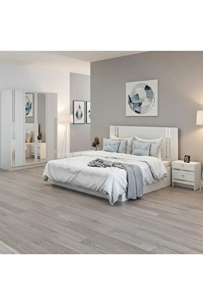 Stylish Home Complete bedroom set with 4-door wardrobe in white - SetBR-01