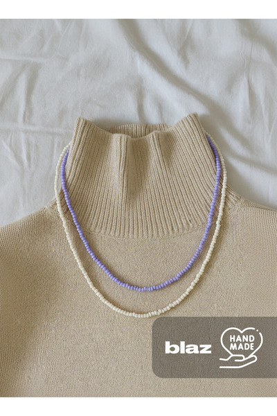 Handmade طقم قلادة مكون من قطعتين – تصميم بسيط مصنوع يدويًا باللون الأرجواني ...