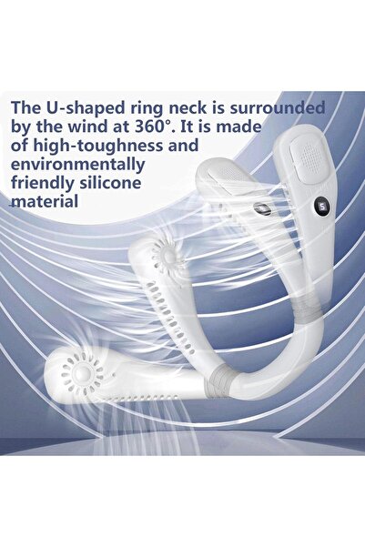 OEM Portable Neck Fan, Rechargeable USB-C, 5 Speed Levels, Digital Display, White, Fabrilux