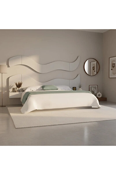 Stylish Home King bed 200x200 with wall decor and 2 modern nightstands, lighting not included - BD13-A