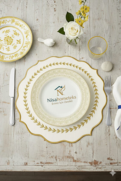 Nisahometeks 4 Κεντημένα Λευκά Σερβίρισμα American Service - Λευκά Πιάτα