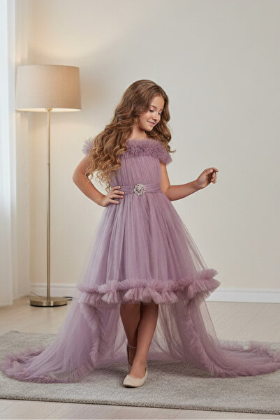 ABİYEKİDS Rochie de Seara Copii Liliac Stil Tulle cu Coadă GarsonBoy ABY231