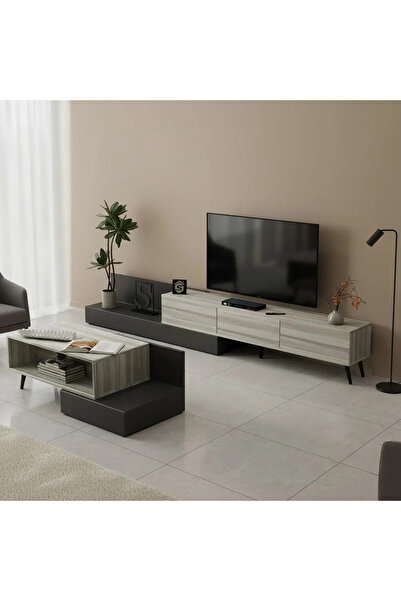Stylish Home Coffee and TV Table Set in White and Grey - SH55