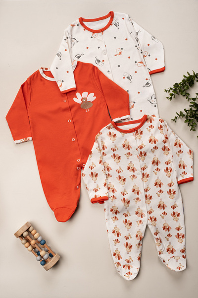 DEFNE LİNA BABY Baby Boy Girl Outfit Cute Birds Patterned 3-Piece Jumpsuit Se...