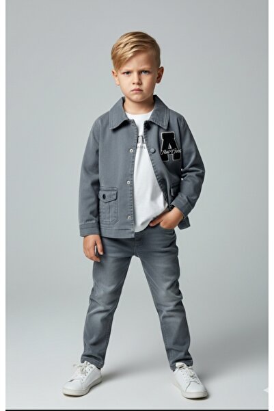 ecoo بدلة للأولاد بغطاء مزدوج وجيب وزر للإغلاق وسترة وبنطلون وتي شيرت ثلاثي م...