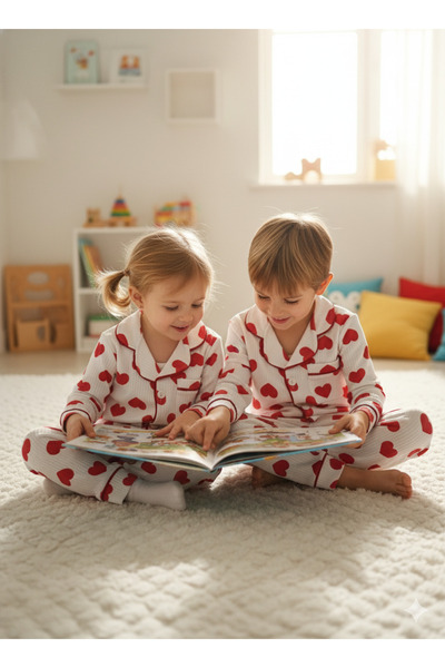Büyük kalp düğmeli pijama takım