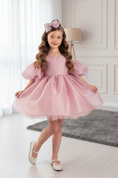 ABİYEKİDS Βραδινό φόρεμα για κορίτσια με ροζ μανίκια - ABY158
