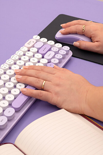 Mithrion Retro Pastel Renkli Kablosuz Klavye ve Mouse Seti - Türkçe Q Klavye