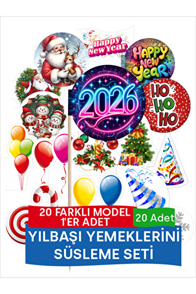 Home Yılbaşı Eğlence Seti. Yeni Yıl Yemek Sunumları. Sofra Süsü Bayraklar - 20 Farklı Model - 10cm